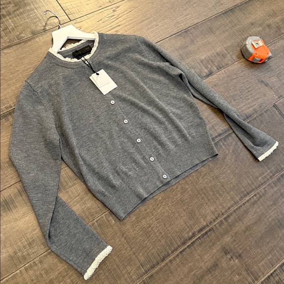 NWT ZARA LACE TRIM KNIT CARDIGAN SIZE M - Picture 7 of 15